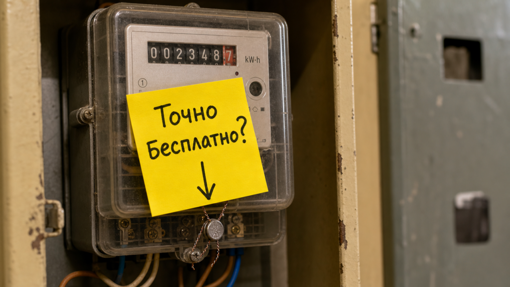 Специалист энергокомпании выполняет заявку: бесплатная замена электросчетчиков в доме без дополнительных переплат.