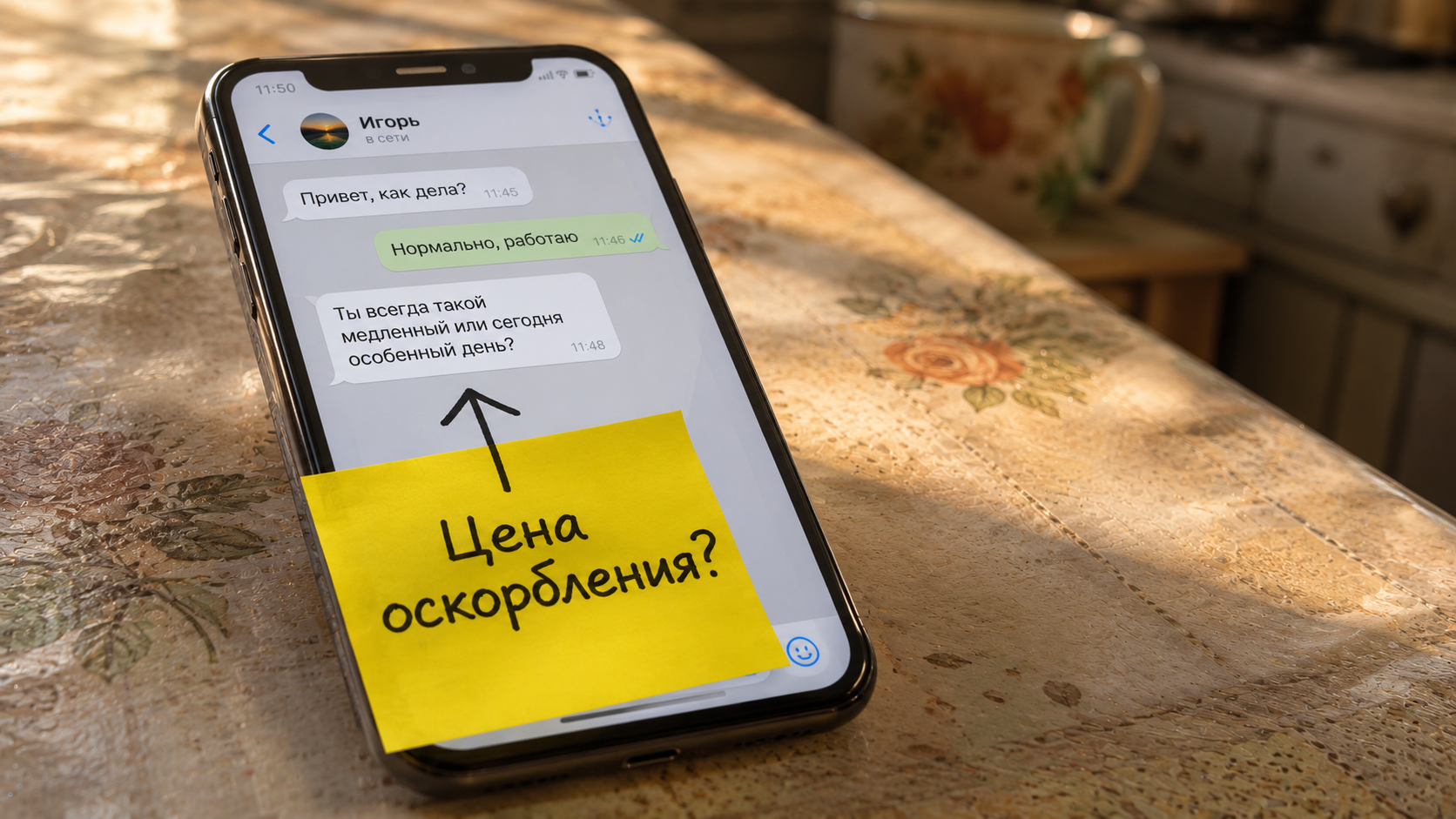 Скриншот переписки в мессенджере, иллюстрирующий оскорбление в домовом чате, за которое суд назначил крупную компенсацию.