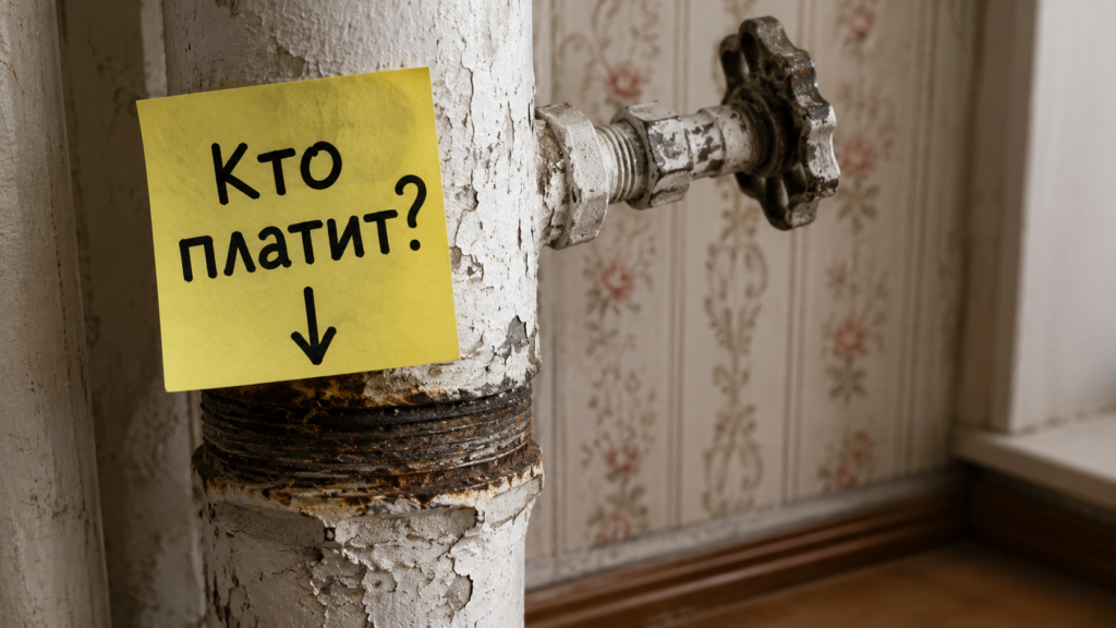 Схема разграничения коммуникаций, иллюстрирующая, где проходит зона ответственности УК при авариях на теплосетях в доме.