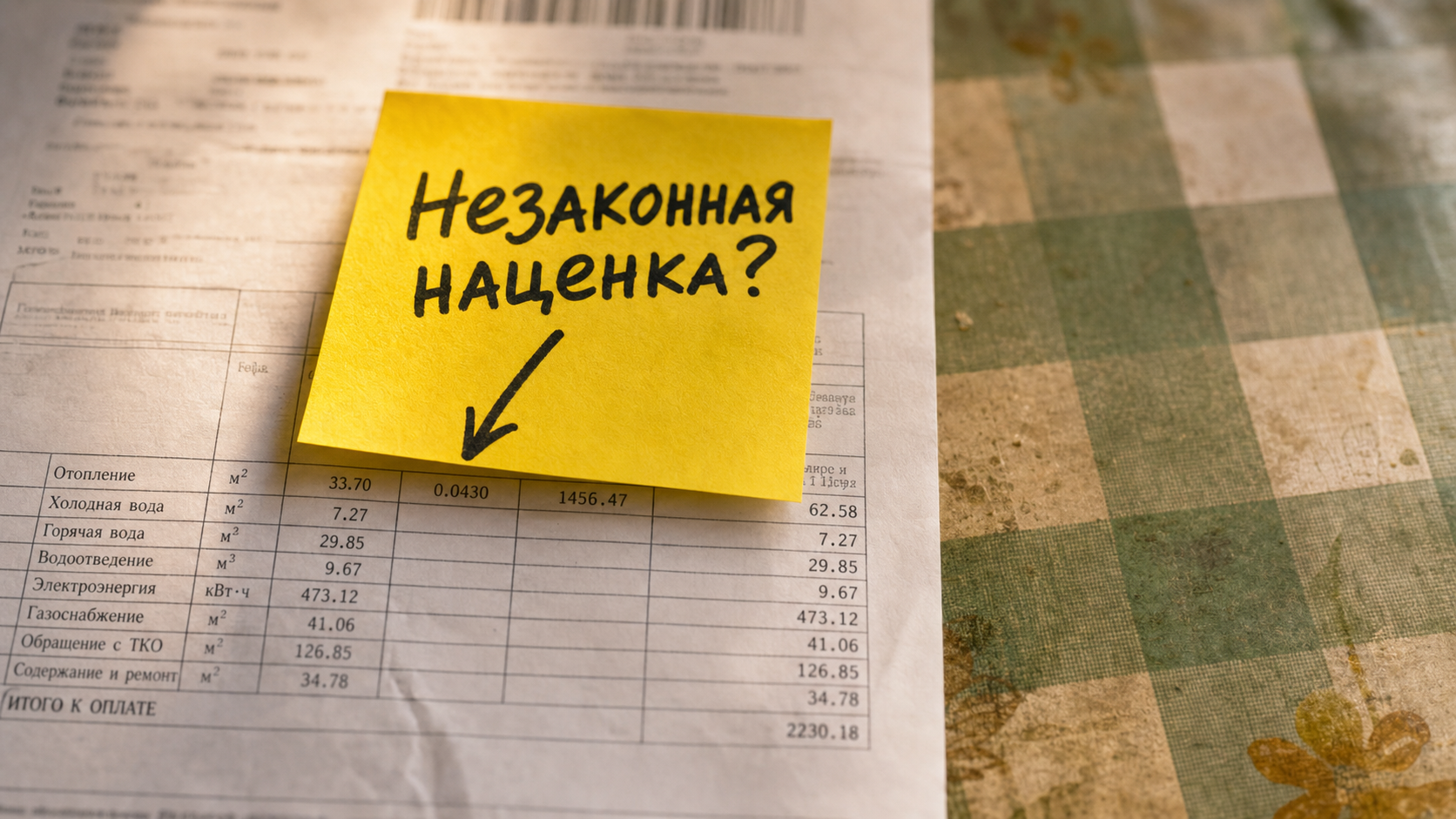 Квитанция за коммунальные услуги, где ошибочно применен повышающий коэффициент 1.5 на воду, начисленный управляющей компанией